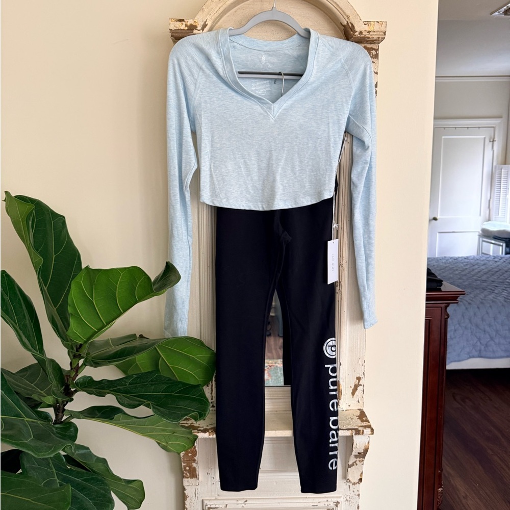 Free People Blue Glow Heather Long Sleeve Top & Tavi Noir Pure Barre Leggings Xs